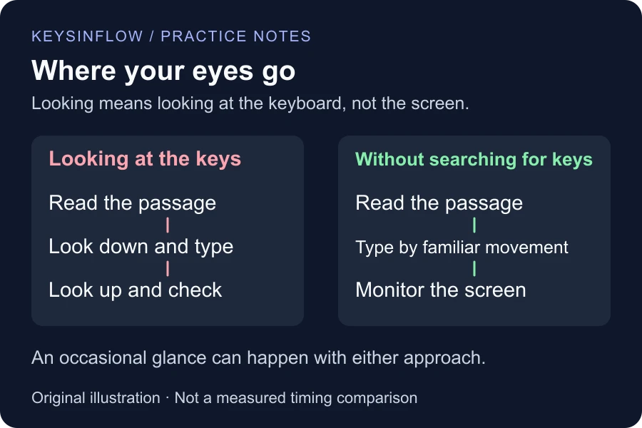Comparison of two attention patterns: read, find keys, and check the screen; or read and type while monitoring the screen.